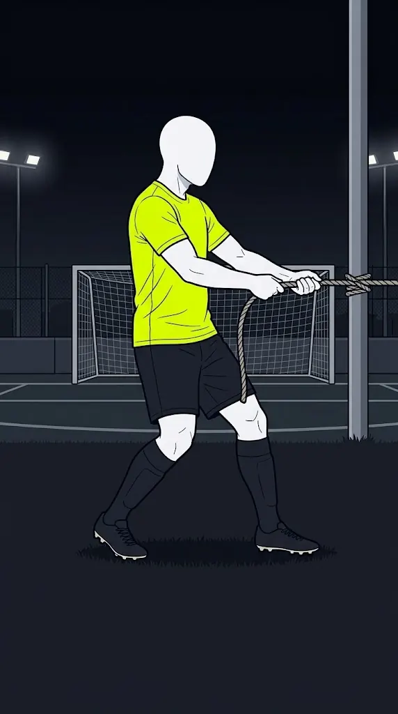 Futbolista tirando de una cuerda a punto de romperse
