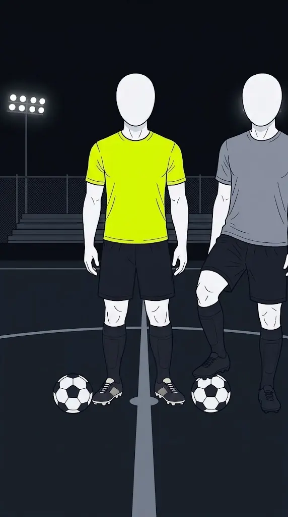 Dos futbolistas con la misma condición, uno con camiseta verde y otro gris, antes de empezar la semana