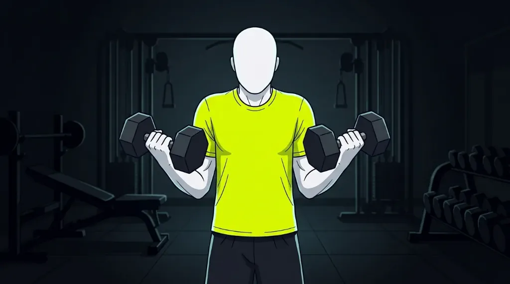 Futbolista haciendo curl de bíceps con mancuernas